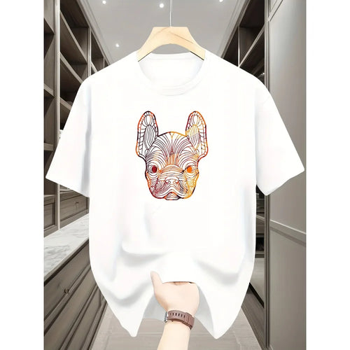 French Bulldog Pattern Printed Fashionable Men's Short-sleeved High-quality Pure CottonBreathable T-shirt for Outdoor Daily Wear
