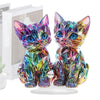 Colorful 2D Acrylic Cat Figurine - Modern Desktop Sculpture 9.8