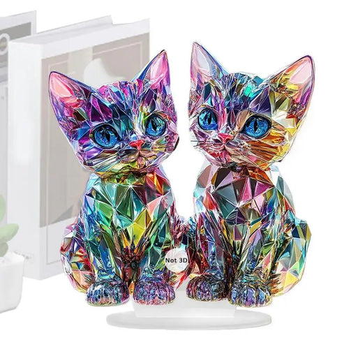 Colorful 2D Acrylic Cat Figurine - Modern Desktop Sculpture 9.8