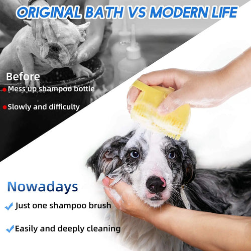 Silicone Pet Bath Brush with 80ml Shampoo Dispenser