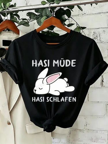 Bunny Is Tired T Shirts Lazy Bunny Graphic Tee Women Casual O Neck Short Sleeve Loose Streetwear Cute Rabbit Print T-Shirt Tops