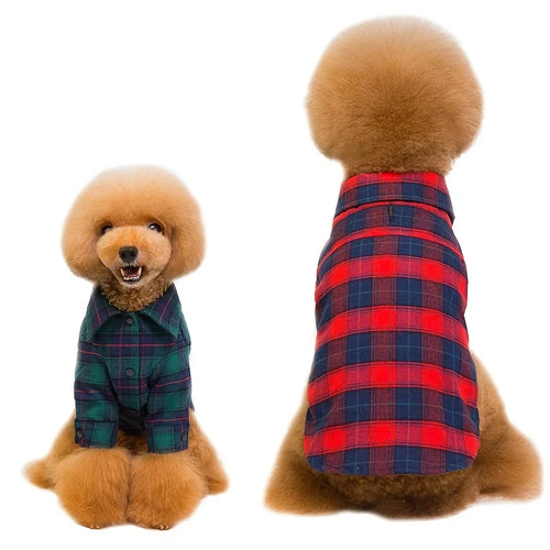 Red Black Checkered Pet Dog Clothing Teddy Pomeranian French Bulldog Shirt Cute Animal Print Doggie Outfit with Checkered Legs