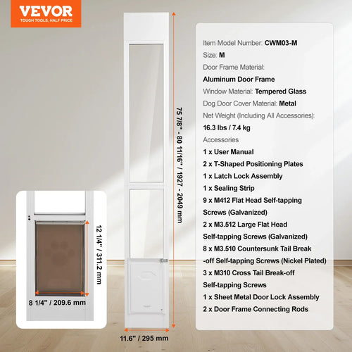 SucceBuy Sliding Glass Pet Door - Adjustable 76-81 Aluminum Frame