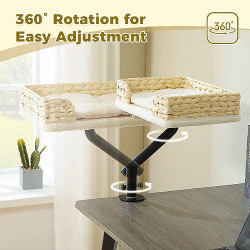 Cat Desk Bed, 360 Rotatable Cat Bed Stand for Indoor Cats, Adjustable Cat Basket, Cats Hammock for Table, Soft Cat Bed for Desk