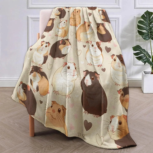 Lovely Guinea Pig Pattern Soft Throw Blanket – Perfect for Animal Lovers, Friends, Couch, Bed, Car, Home, Camping, All-Season