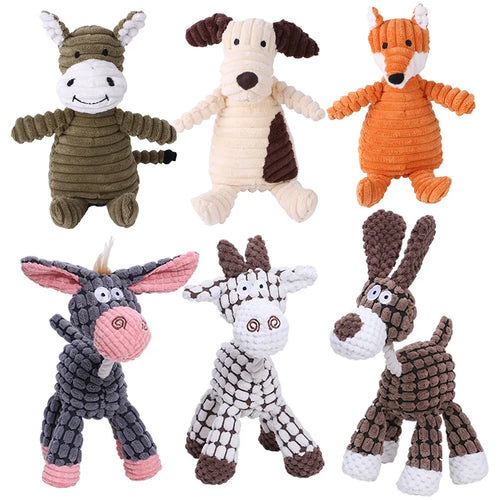 Corduroy Plush Animal Dog Toy: Choose Your Favorite Animal! Bite Resistant Squeaky Toys