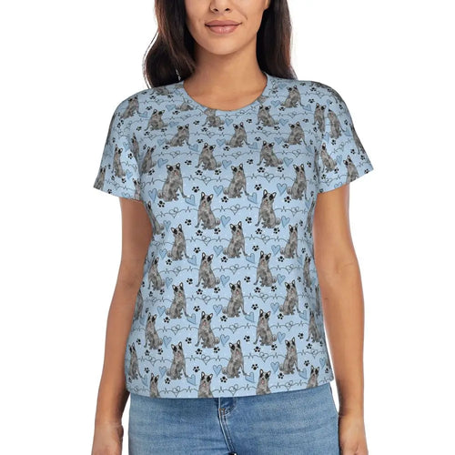 LOVE Blue Heeler Australian Cattle Dog T-Shirt Women Short Sleeve T Shirts O-Neck Clothes Cotton Summer Tees Streetwear