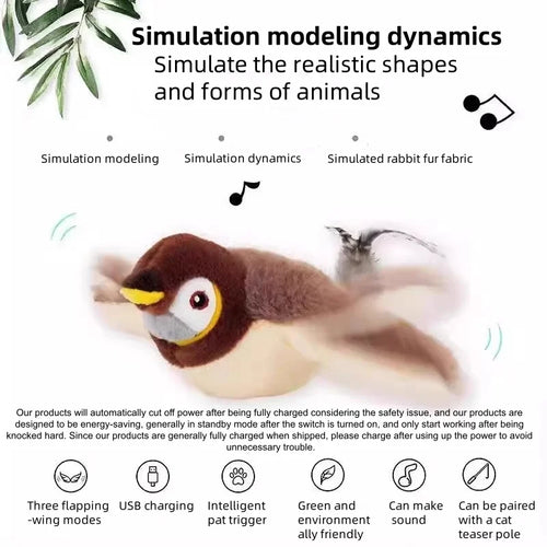 Pet  Toy Hot Simulated Bird Cat Toy Interactive Toys Dog Rechargeable Chirping Flapping Bird(no Flying) Touch Activated Plush