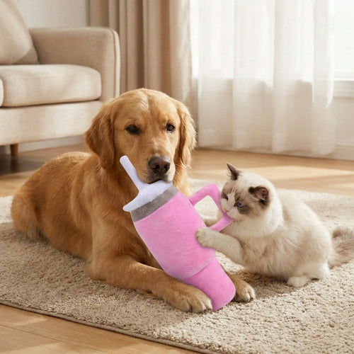 Pet Companion Pink Giant Tumbler Cup Plush Squeaky Dog Toy