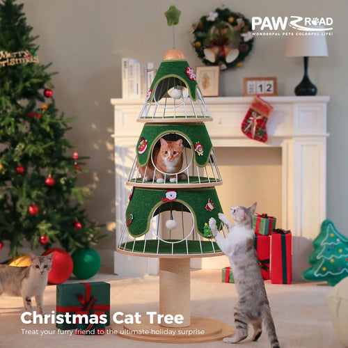 PAWZ Road Christmas Cat Tree Tower - 3 Condos Green/White 135cm