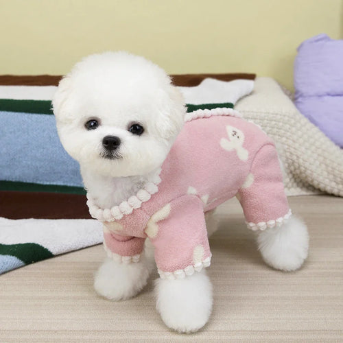 Teddy Backless Four-Legged Sweatshirt Pet Winter Warmth Pyjamas Small Dog Litter Bear Pattern Jumpsuits Clothes