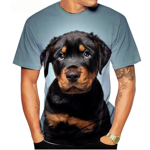Dog T-Shirts Rottweiler 3D Print Men Women Streetwear Short Sleeve Round Neck T Shirt Casual Tops Harajuku Tees Men's Clothing