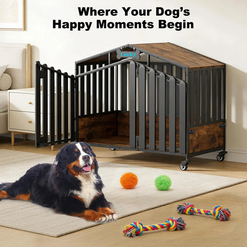 Heavy Duty Dog Crate Furniture with Wheels for Large Dogs