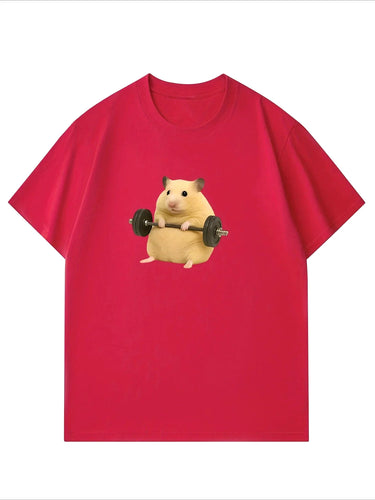 Women's Light Green Hamster Lifting Weights Graphic Harajuku Short Sleeve Casual Meme T-shirt Clothing Street Aesthetic Clothes