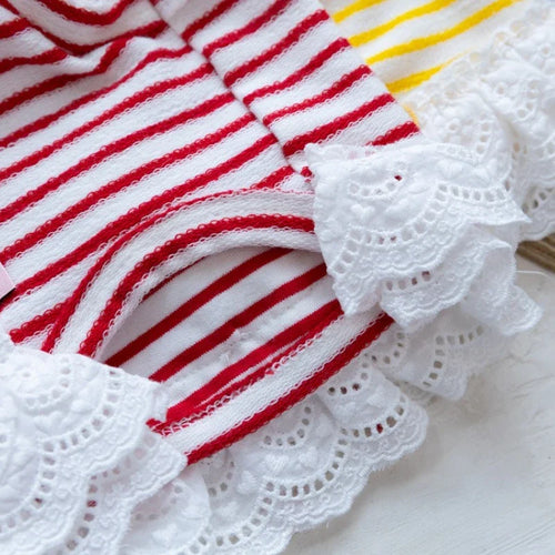 Pet Thin Striped Dress Dog Teddy Small Dog Yorkshire Lace Vest Dog Dresses for Small Dogs Puppy Clothes