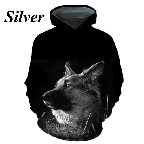 New Fashion Casual German Shepherd Animal Dog 3D Printing Men's Round Neck Hoodie Tops T-shirt Couple Hoodie