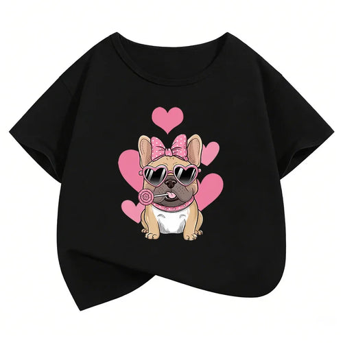 Summer Spring Fashion Cute French Bulldog Design Printed T Shirts short sleeve Kids Children's T-shirt Boys Girls Casual Top Tee