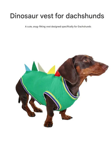 Dachshund Dinosaur Vest, Blue/Green S/M/L, Cute Pet Costume, Breathable Four-Legs Outfit for Small Dogs