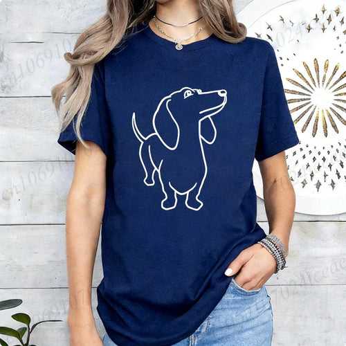 Dachshund Dog Graphic Print Women T Shirt Casual Summer Short Sleeve O Neck Loose Tees Ladies Cute Pet Animal Streetwear Tops