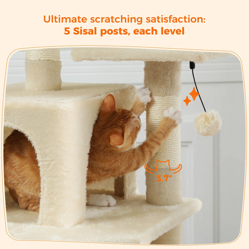 PAWZ Road Large Cat Tree Tower - 72 Multi-Level with Condo Grey