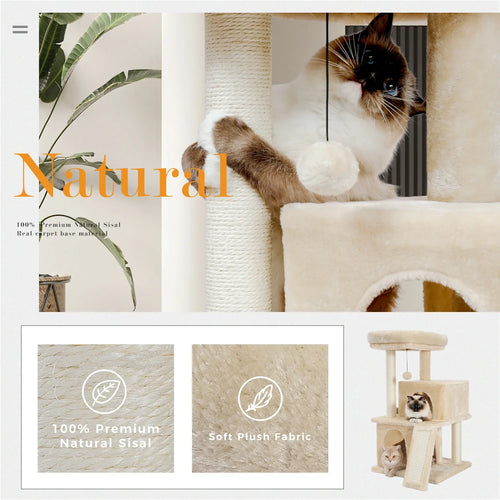 Pequlti 104cm Multi-Level Cat Tree with 2 Condos - Wood