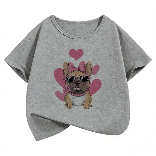 Summer Spring Fashion Cute French Bulldog Design Printed T Shirts short sleeve Kids Children's T-shirt Boys Girls Casual Top Tee