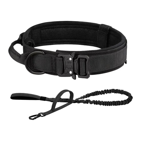 Tactical Dog Collar with Control Handle — 1000D Nylon, Double Closure & D-Ring | Collar Only or Collar & Leash Set | M–XL