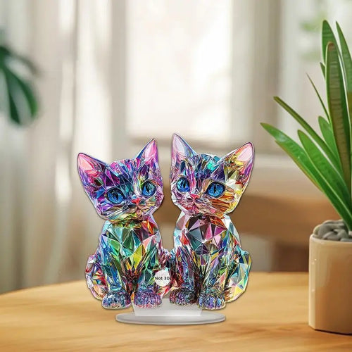 Colorful 2D Acrylic Cat Figurine - Modern Desktop Sculpture 9.8