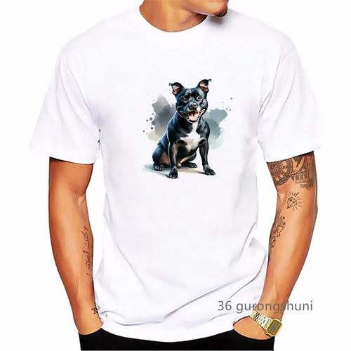 Staffordshire Bull Terrier Dog Animal Printed T Shirt Men'S Clothing Summer Fashion Tops Tee Shirt Homme Harajuku Shirt
