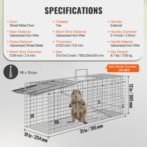 SucceBuy Live Animal Cage Trap - 24x8x8 Folding Humane Trap