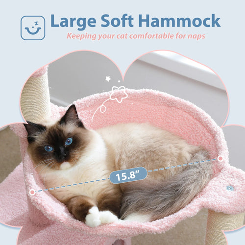 Petepela Flower Cat Tree - 89cm Tower with Hammock & Condo