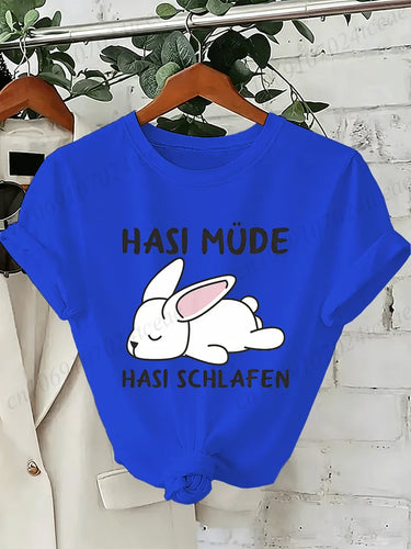 Bunny Is Tired T Shirts Lazy Bunny Graphic Tee Women Casual O Neck Short Sleeve Loose Streetwear Cute Rabbit Print T-Shirt Tops