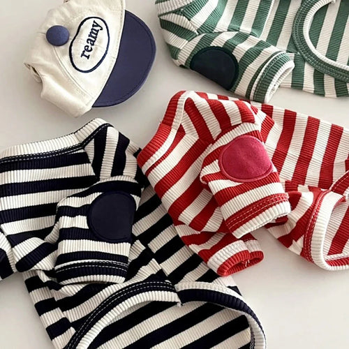 Black Striped Pet Dog Clothes Summer Cartoon Teddy T-shirt Yorkshire Two Leg Clothes Small Dog Soft Pullover