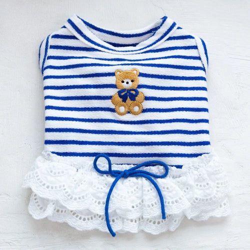 Pet Thin Striped Dress Dog Teddy Small Dog Yorkshire Lace Vest Dog Dresses for Small Dogs Puppy Clothes