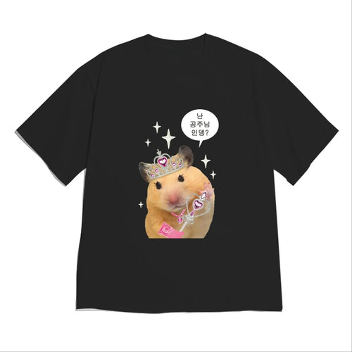 Funny Hamster Princess Meme Graphic T-Shirt for Women Girls Fashion Casual Short Sleeve Cute Y2k Tee Korean Style Versatile Tops