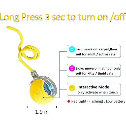 Pet Toy Ball with Tail Rope，Smart Automatic Pet Chase Ball Toy, Upgraded Speedy Tail Kitten Toy for Bored Indoor Adult Pets