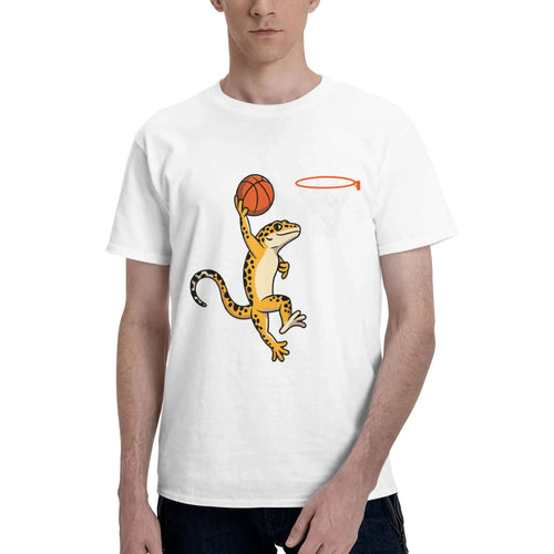 Leopard Gecko Playing Sports Lizard & Reptiles Basketball Men T-Shirt Clothes  Tees Short Sleeve fugees 100% Cotton
