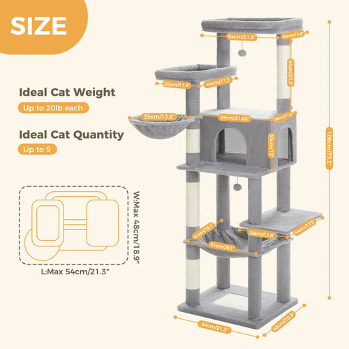 PAWZ Road Large Multi-Level Cat Tree - 186cm Wood Tower