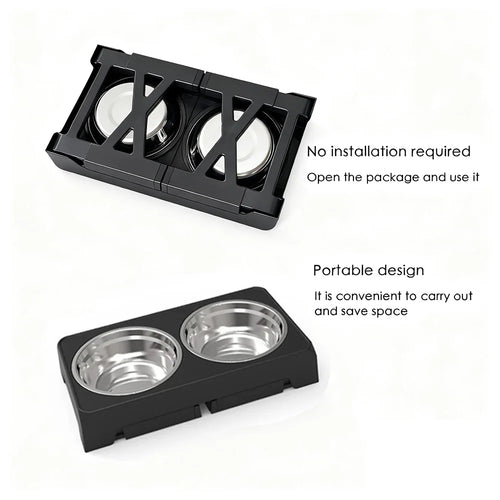 Adjustable Raised Dog Feeder with Double Stainless Steel Bowls