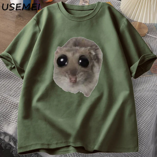 Sad Hamster T Shirt Funny Cute Cat Hamster Meme Trend T-shirt for Men Women Cotton T-shirt Summer Short Sleeve Unisex Tee