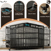 EasyCom Heavy Duty Metal Dog Crate with Bowls and Wheels