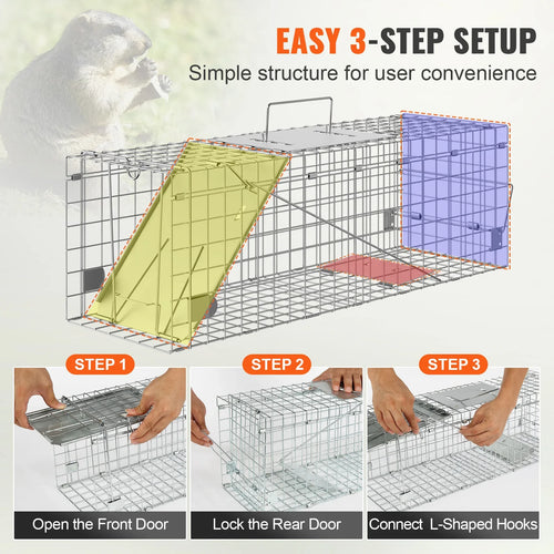 SucceBuy Live Animal Cage Trap - 24x8x8 Folding Humane Trap