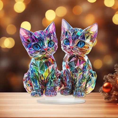 Colorful 2D Acrylic Cat Figurine - Modern Desktop Sculpture 9.8