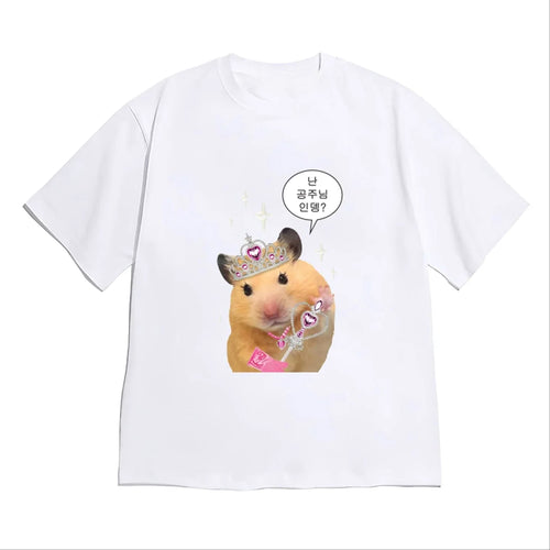 Funny Hamster Princess Meme Graphic T-Shirt for Women Girls Fashion Casual Short Sleeve Cute Y2k Tee Korean Style Versatile Tops