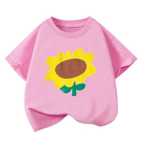 Boys Sun Flower T-shirts 2025 Summer Dog Tees for Kids Short-sleeve Girls Tops Cotton Children Shirts Baby Boys T Shirt