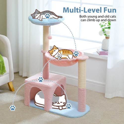 Petepela Flower Cat Tree - 89cm Tower with Hammock & Condo