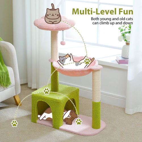 Petepela Flower Cat Tree - 89cm Tower with Hammock & Condo