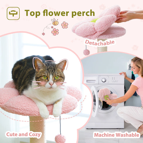 Petepela Flower Cat Tree - 89cm Tower with Hammock & Condo