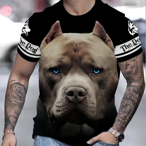 Men's Dog Graphic Print T-shirt Short Sleeve Crew Neck Tee Men's Clothing For Outdoor Casual Mes Tshirt Oversized Hot Sale