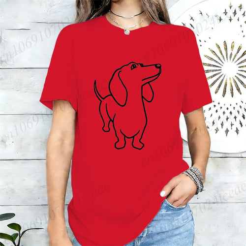 Dachshund Dog Graphic Print Women T Shirt Casual Summer Short Sleeve O Neck Loose Tees Ladies Cute Pet Animal Streetwear Tops